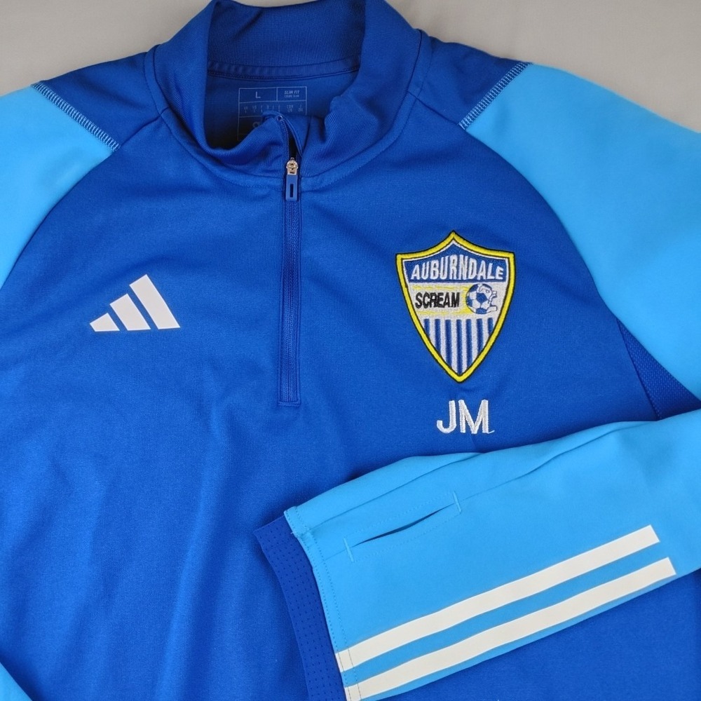 Adidas Mens Large Aerorready 1/4 Zip Pullover Blue Auburndale Scream Soccer EUC